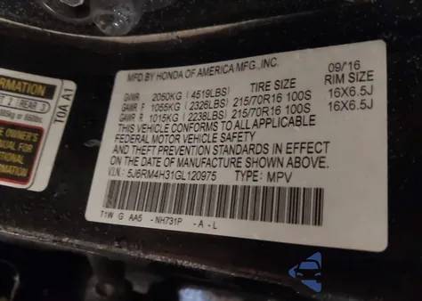 2016 Honda Cr-V Lx z USA, uszkodzony, nr VIN 5J6RM4H31GL120975